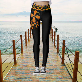 Legging Floral Russo Retro Vintage Black Brown Country