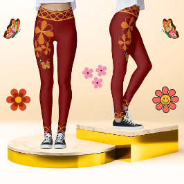 Legging Floral Russo Retro Vintage Profundo País Vermelho