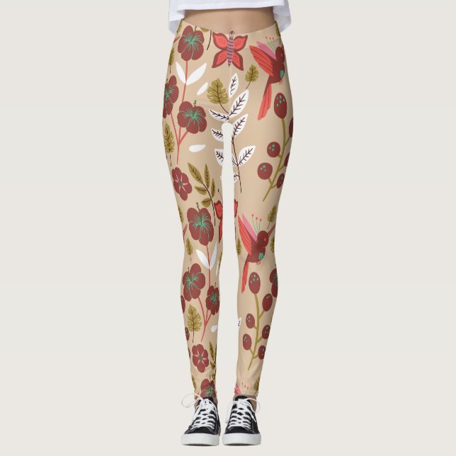 Legging Floral seamless pattern flowers, birds, butterfly (Frente)