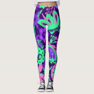 Legging Floral Tropical Neon Colors Bright