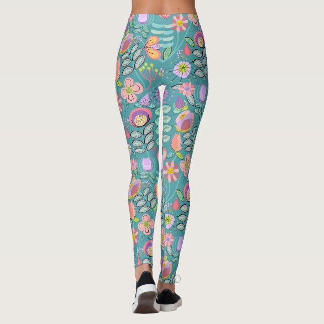 Legging Floral Verde de Meados do Século (Verso)