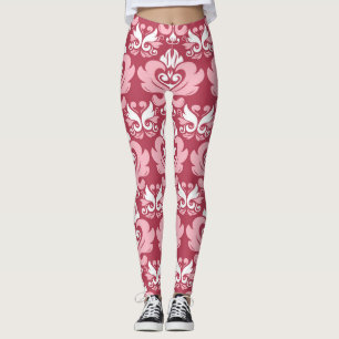 Legging Floral Vermelho: bege pálido sem costura