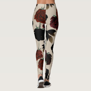 Legging Floral Vermelho e Bege Preto Botânico Ousado