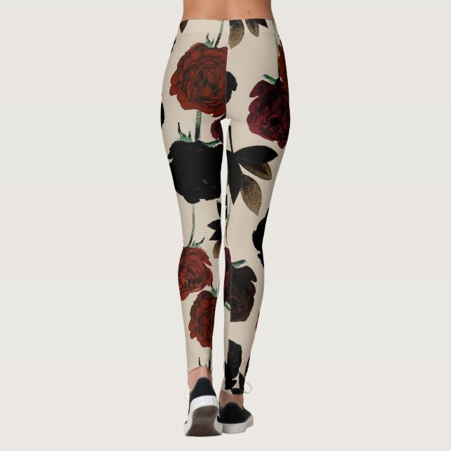 Legging Floral Vermelho e Bege Preto Botânico Ousado (Verso)