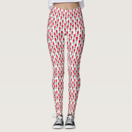 Legging Floral Vermelho Vibrante com Padrão de Folhas Verd