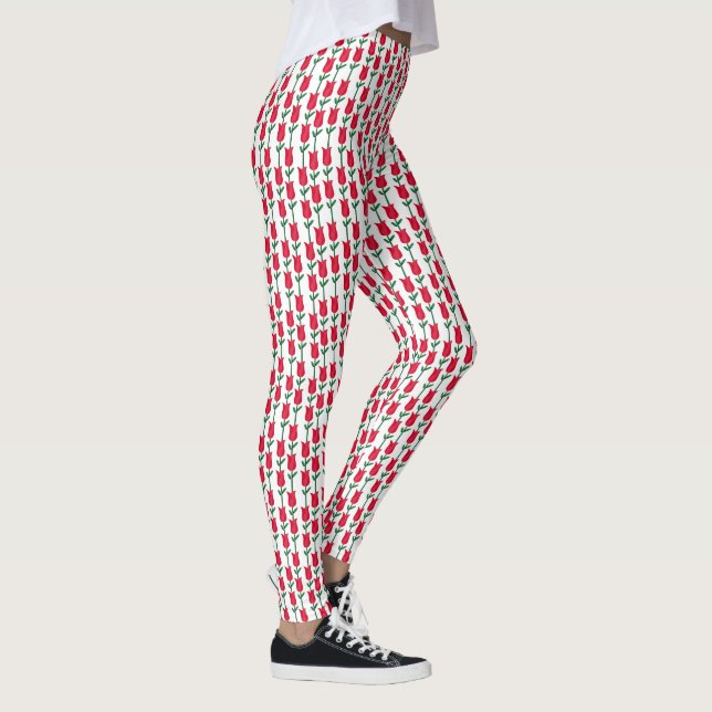 Legging Floral Vermelho Vibrante com Padrão de Folhas Verd (Direita)
