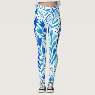 Legging Floral Watercolor Plantas Textura Sem Costura