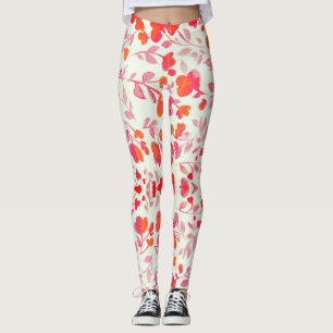 Legging Floreal vermelho suave, sem costura, em branco