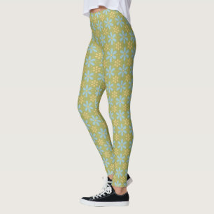 Legging Flores Abstrato azuis e amarelas retrorreflectoras