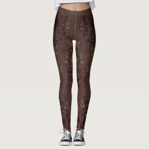 Legging Flores abstrato marrons com ouro
