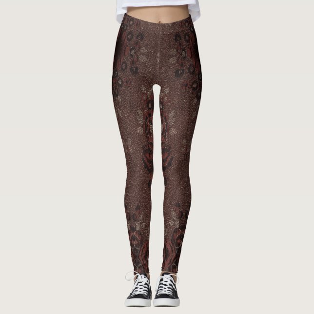 Legging Flores abstrato marrons com ouro (Frente)