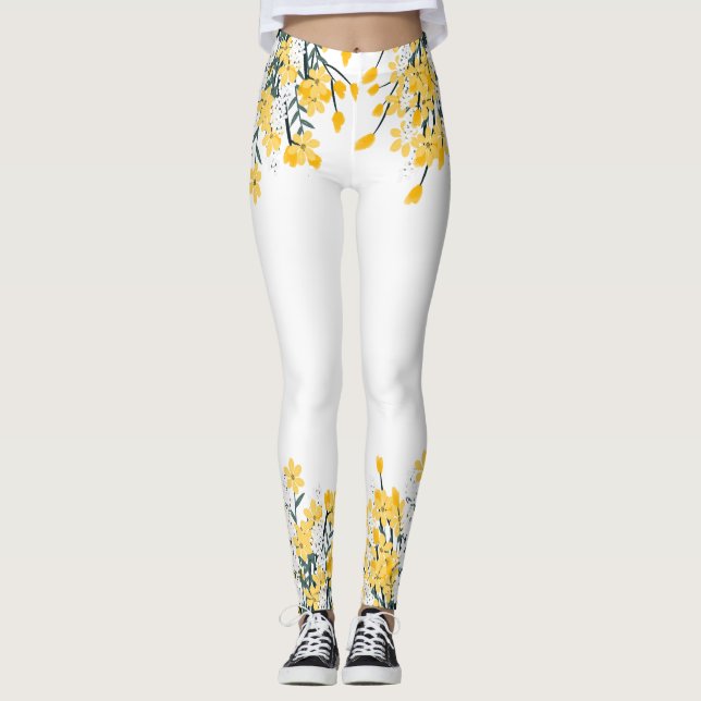 Legging Flores Amarelas de Mola (Frente)