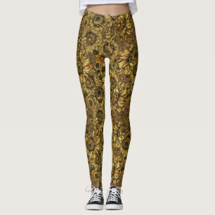 Legging Flores amarelas do crisântemo e besouros alaranja