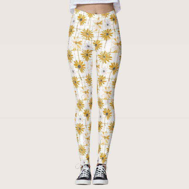 Legging Flores amarelas e brancas - Xadrez de Ouro em difi (Frente)