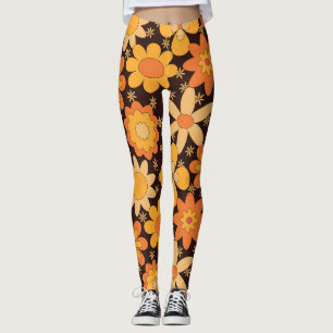 Legging Flores Amarelas e Laranja da Groovy Retro