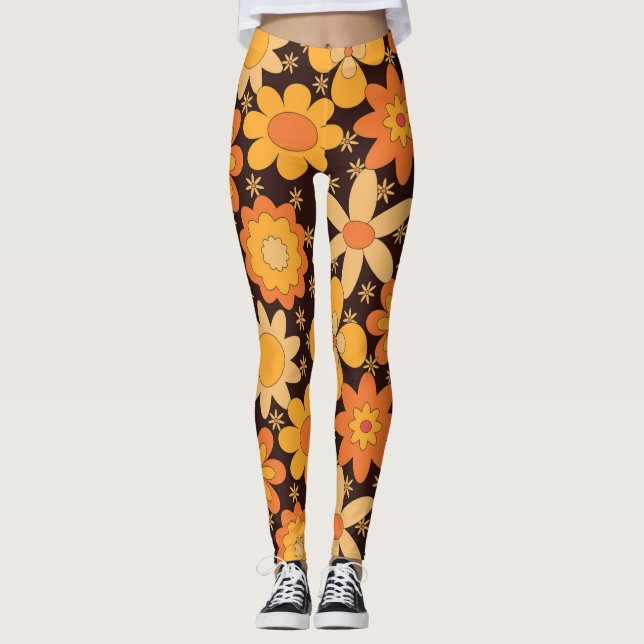Legging Flores Amarelas e Laranja da Groovy Retro (Frente)