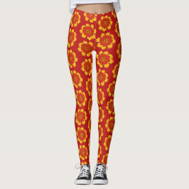 Legging Flores amarelas e vermelhas, padrão floral fofo