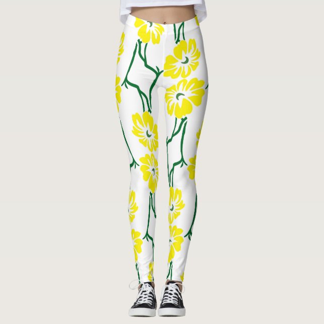 Legging Flores Amarelas: Padrão Ilustrado Sem Costura (Frente)
