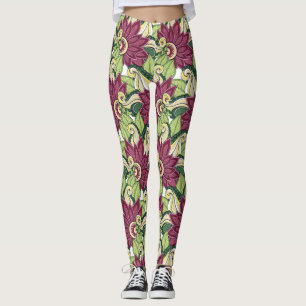 Legging Flores Amarelas Verdes Elegantes Da Borgonha E Gre