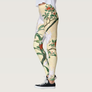 Legging Flores asiáticas do lírio branco por todo o lado