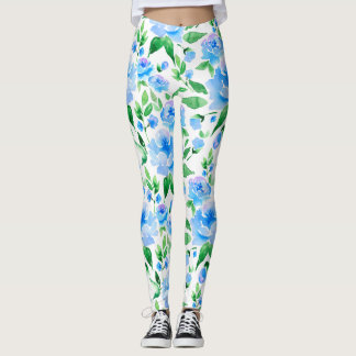 Legging Flores azuis de cor aquosa
