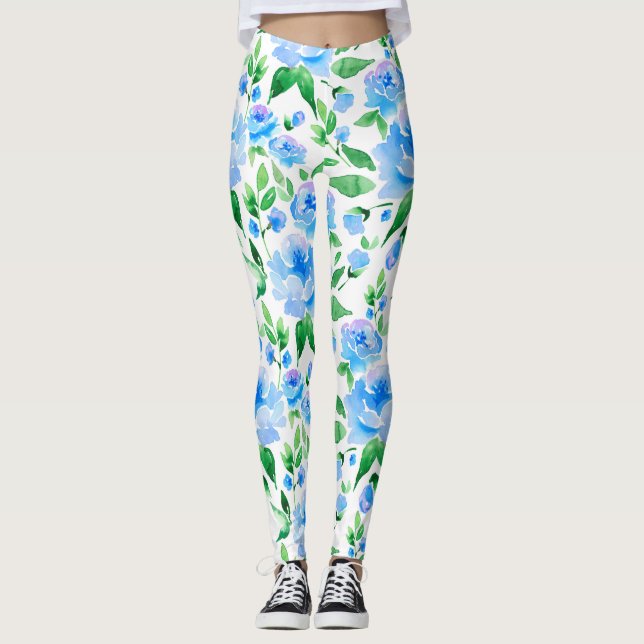 Legging Flores azuis de cor aquosa (Frente)