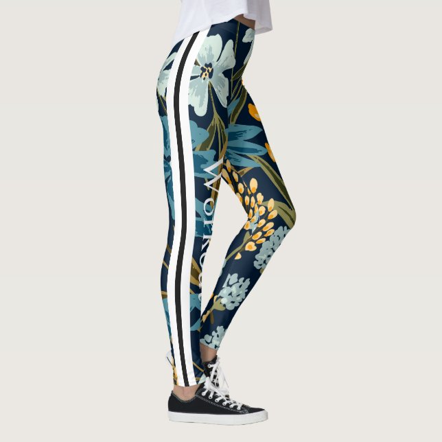 Legging Flores azuis de Marinho Elegante para exercício (Direita)