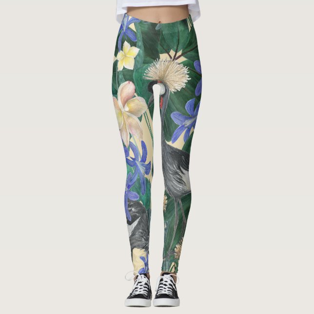 Legging Flores Azuis De Plumeria, Sem Costura. (Frente)