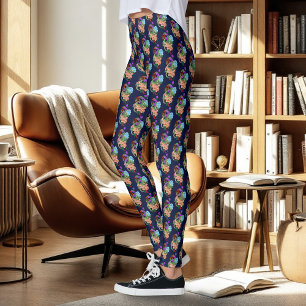 Legging Flores Azuis do Marinho de Dragão Chinês