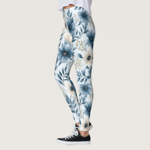 Legging Flores Azuis e Beige