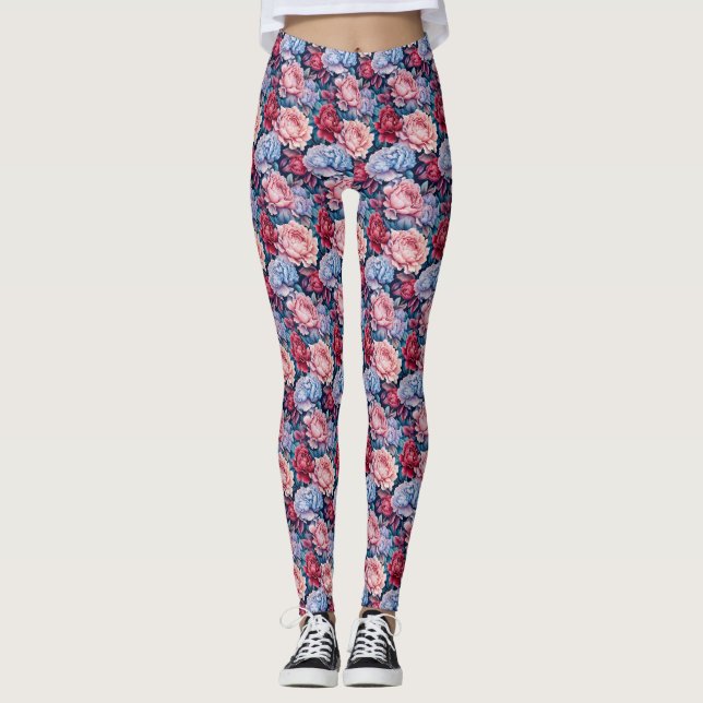 Legging Flores Azuis e Rosa (Frente)