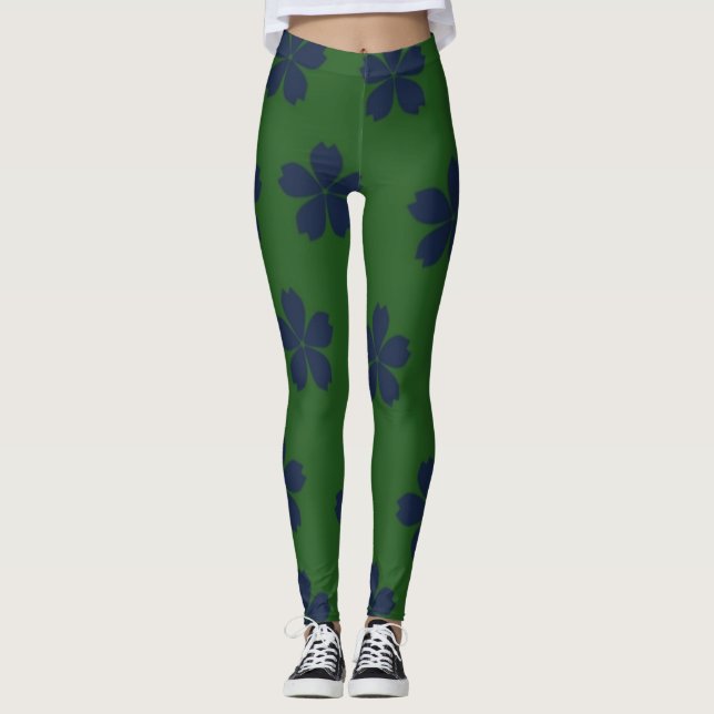 Legging Flores azuis em fundo verde (Frente)