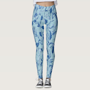 Legging Flores azuis lacrimogêneas com textura escultórica