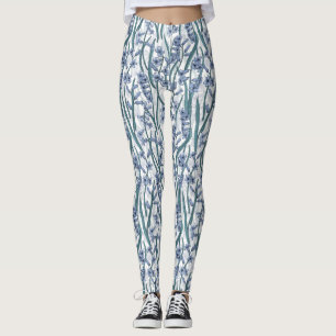 Legging Flores Blue Hyacinth em branco