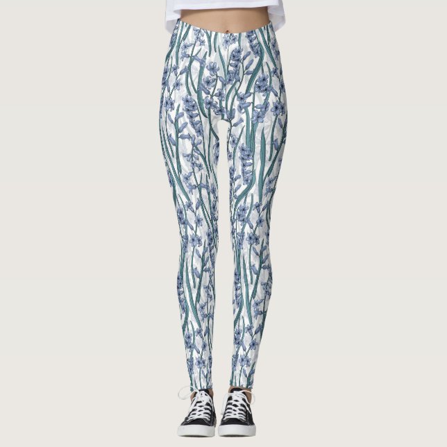 Legging Flores Blue Hyacinth em branco (Frente)