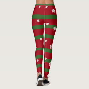 Legging Flores Bonitas Florais no Sólido Natal Vermelho B