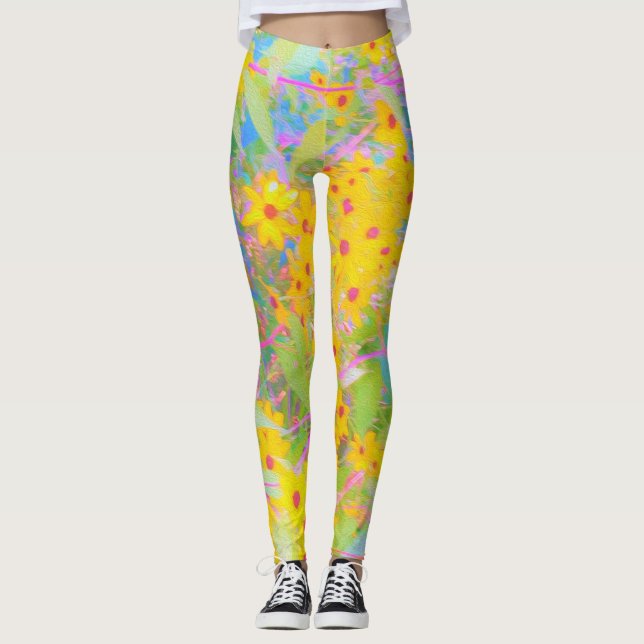 Legging Flores bonito Amarelo e Vermelho com Turquesa (Frente)