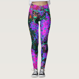 Legging Flores bonito, cor-de-rosa-quente, magenta e azul-