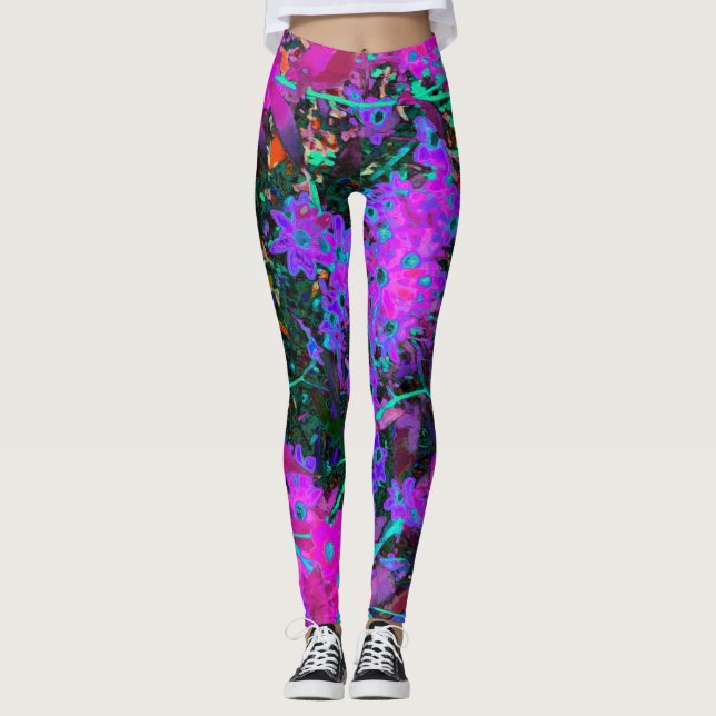 Legging Flores bonito, cor-de-rosa-quente, magenta e azul- (Frente)