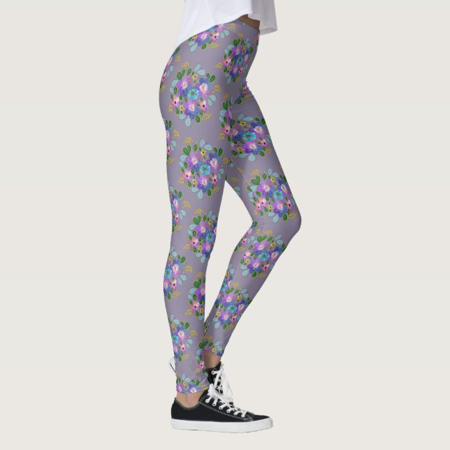 Legging Flores Bonito de Primavera de Jardim Roxo Floral D (Direita)