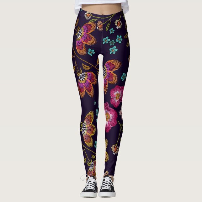 Legging Flores bordadas: padrão sem costura de moda (Frente)