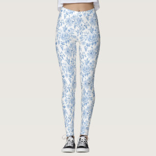 Legging Flores Brancas Azuis Românticas