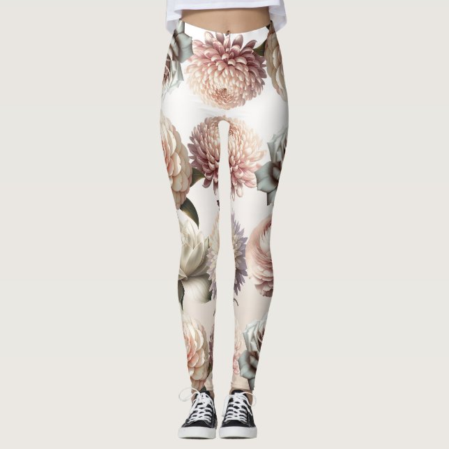 Legging Flores Brancas Cremosas Rosa Pêssego Casamento Flo (Frente)