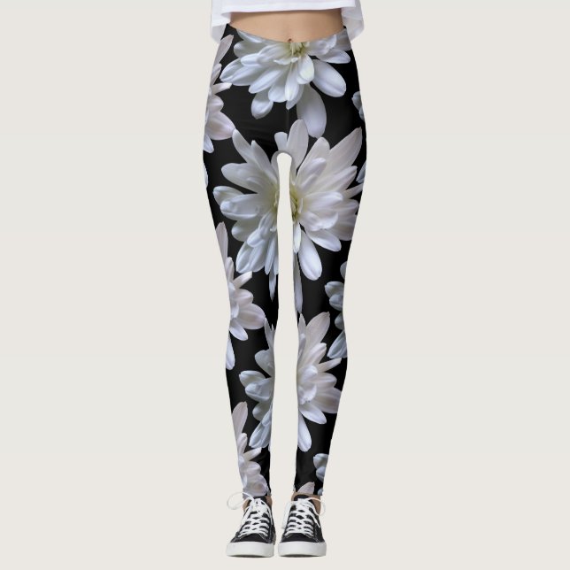 Legging Flores brancas de margarida branca (Frente)