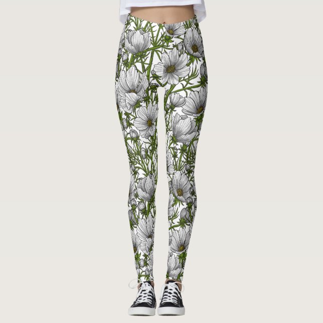 Legging Flores brancas do cosmos (Frente)
