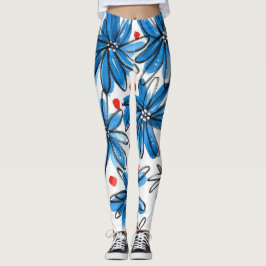 Legging Flores brancas e azuis