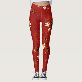 Legging flores brancas e pretas leggens vermelhas
