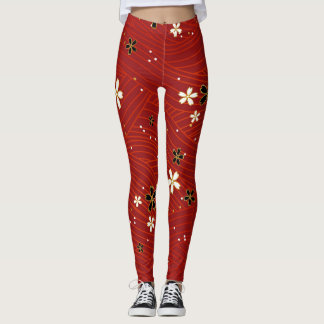 Legging flores brancas e pretas leggens vermelhas