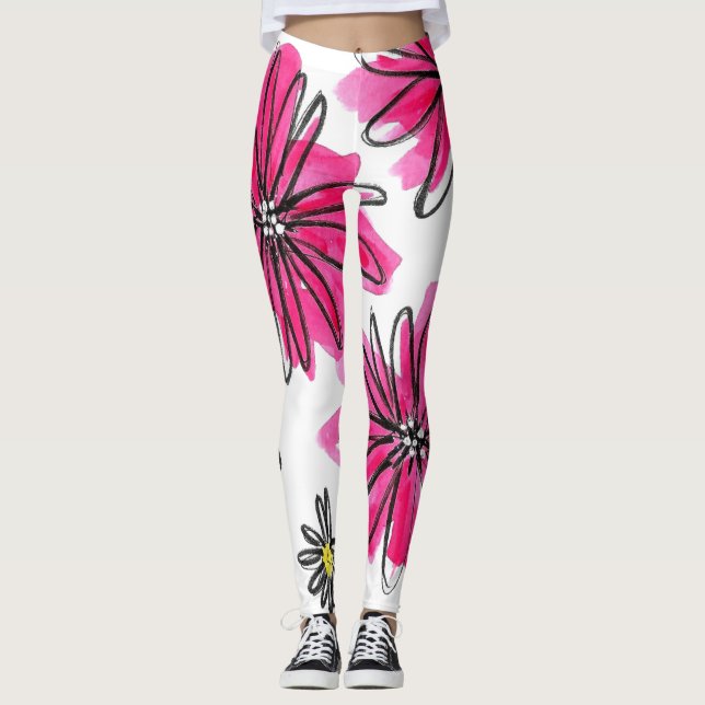 Legging Flores Brancas e Rosa Quiméricas (Frente)