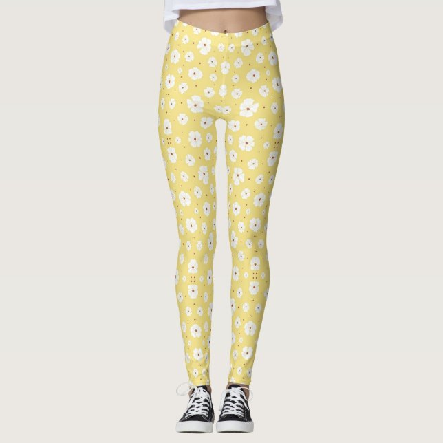 Legging Flores brancas em fundo amarelo ensolarado (Frente)